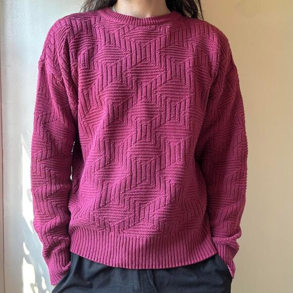 Vintage Claybrooke Raspberry Pink Diamond Sweater XL 1990s 1980s Unsiex Cottage - Picture 1 of 6